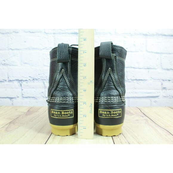 LL Bean Waterproof Black Leather Lace Up Unlined Ankle Duck Boots Size 8 M - Picture 6 of 10